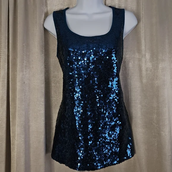 NWOT Versona teal blue sequined tank top blouse Womens Medium - Picture 7 of 8